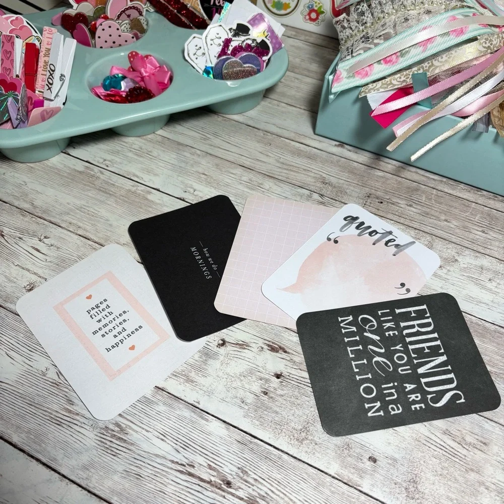 Pink & Black Themed Journaling Cards Lot Of 25 Planners Scrapbooks Junk Journals